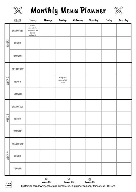 Monthly Meal Plan Templates