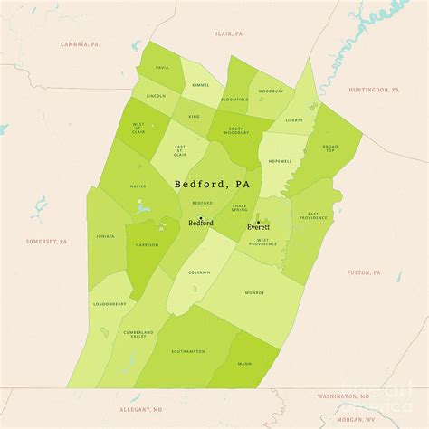 Pa Bedford County Vector Map Green Digital Art By Frank Ramspott Pixels