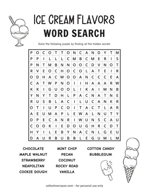 Free Printable Ice Cream Flavors Word Search