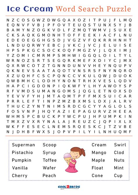 Printable Ice Cream Word Search Cool2bkids