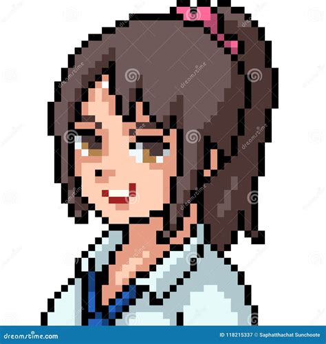 Vector Pixel Art Anime Girl Stock Vector Illustration Of Happy