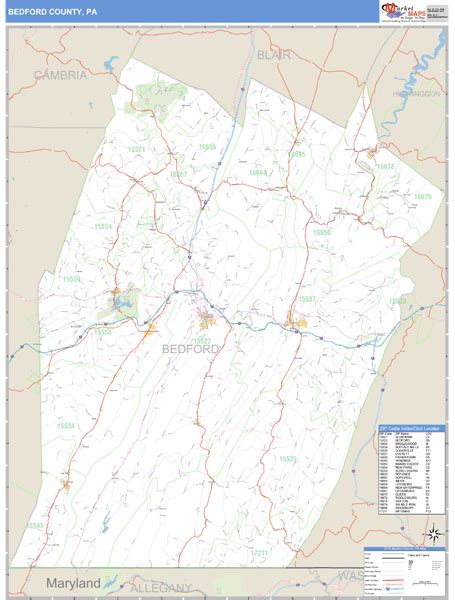 Bedford County Pennsylvania Zip Code Wall Map