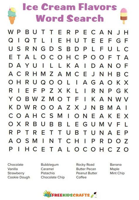 Ice Cream Flavors Word Search