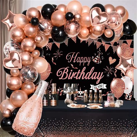 Winrayk Black Rose Gold Birthday Party Decorations For