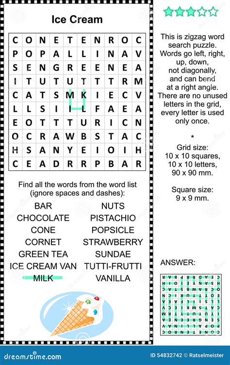 Ice Cream Wordsearch Puzzle Stock Vector Illustration Of Illustration