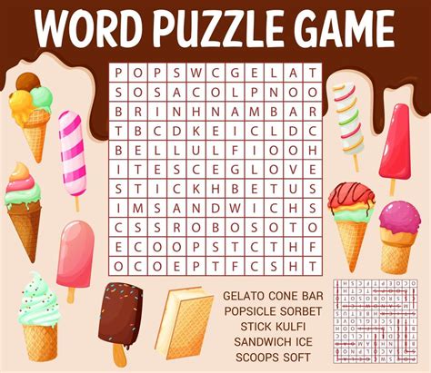 Ice Cream Cones And Desserts Word Search Puzzle 13212773 Vector Art At