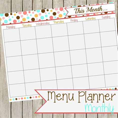 Printable Monthly Menu Planner