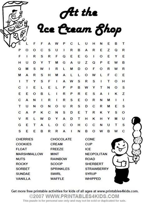 Ice Cream Word Search Word Puzzles For Kids Free Word Search Puzzles