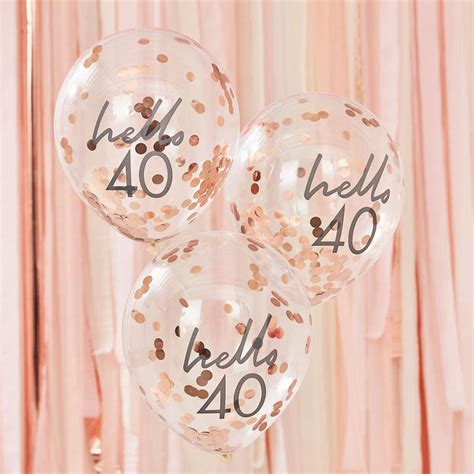 Rose Gold Hello 40 Balloons Confetti Balloons Party Pieces