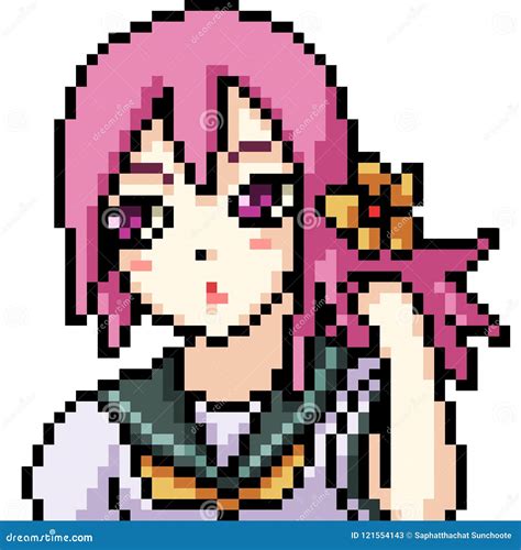 Vector Pixel Art Anime Girl Stock Vector Illustration Of Head