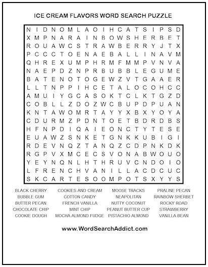 Ice Cream Flavors Printable Word Search Puzzle Word Search Addict