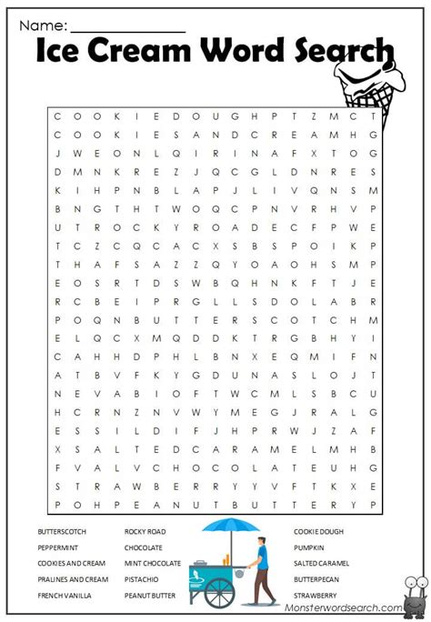 Ice Cream Word Search Monster Word Search