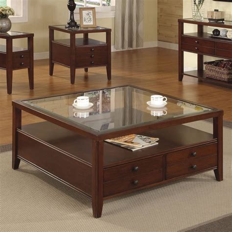 40 Inch Glass Coffee Table Square With 4 Beige Ottoman Seats Tuck Under Interior Design Ideas