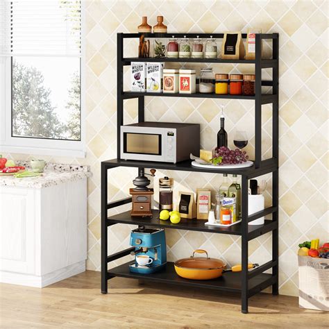 Wrought Iron Top 47inch Bakers Rack in Heritage Oak Wood Finish