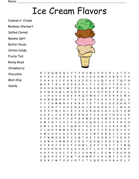 Ice Cream Flavors Word Search Wordmint