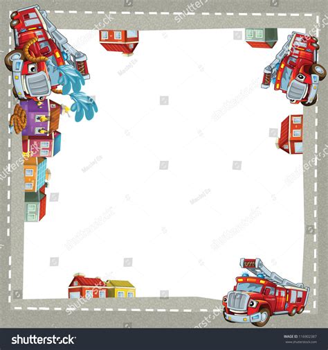 Fire Truck City Border Illustration Children Stock Illustration