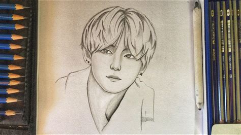 Bts V Easy Drawings For Beginners Drawing Bts V In Photoshop Step By