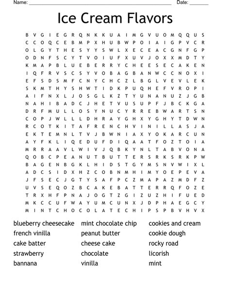 Ice Cream Flavors Word Search Wordmint