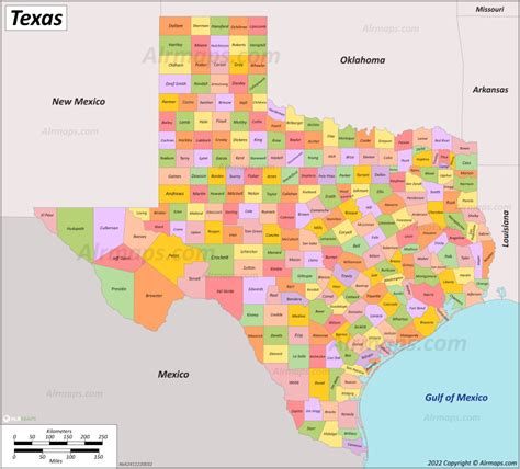 Buy Digital Map Of Counties Of Texas Texas County Map