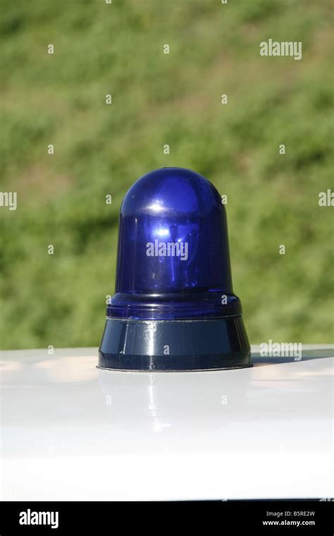 Detail Of One Blue Siren Light On Police Car Roof Stock Photo Alamy