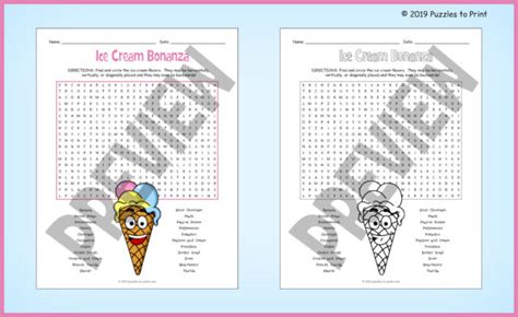 Ice Cream Day Party Word Search Puzzle Worksheet Activity Made By