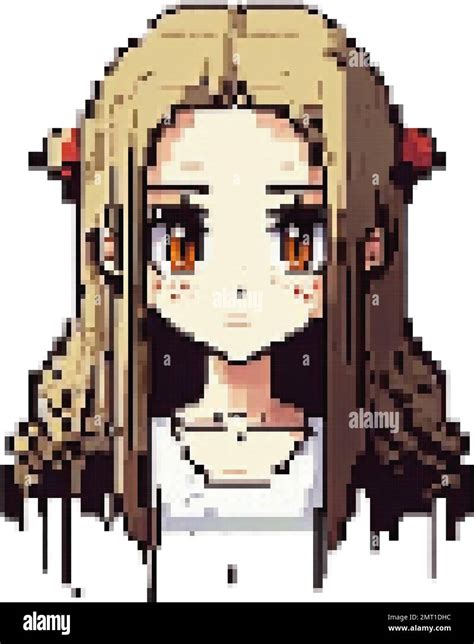 Anime Girl With Loose Hair Pixel Art Vector Illustration Stock Vector