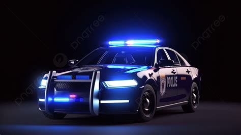 Police Car With Blue Lights Background 3d Rendering Realistic Police