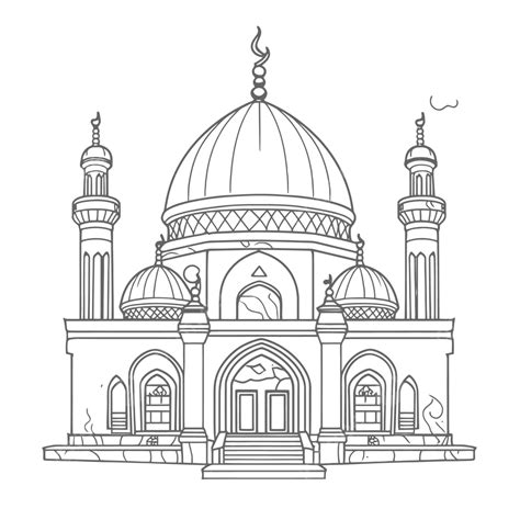 Line Drawing Of The Islamic Mosque On White Background Outline Sketch