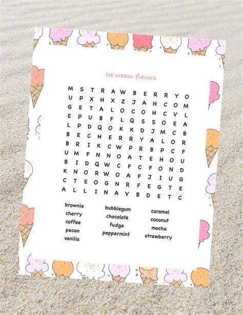 Ice Cream Flavors Word Search Puzzle Printable Summer Brain Etsy Uk