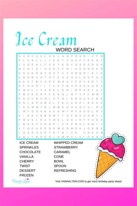 Ice Cream Word Search Printable