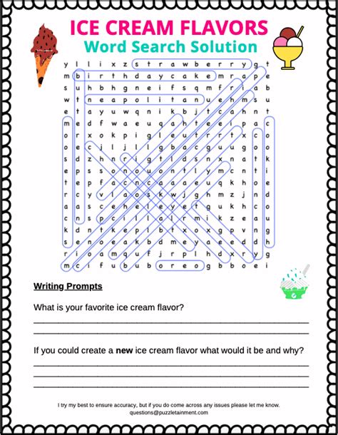 Ice Cream Word Search Puzzle Free Printable Pdf Puzzletainment