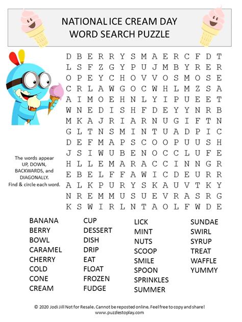 National Ice Cream Day Word Search Puzzle Puzzles To Play