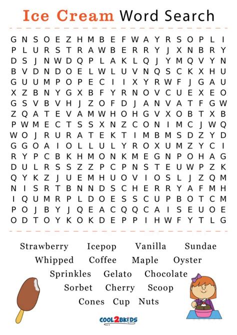 Printable Ice Cream Word Search Cool2bkids