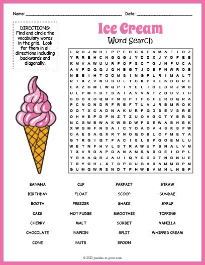 Ice Cream Word Search