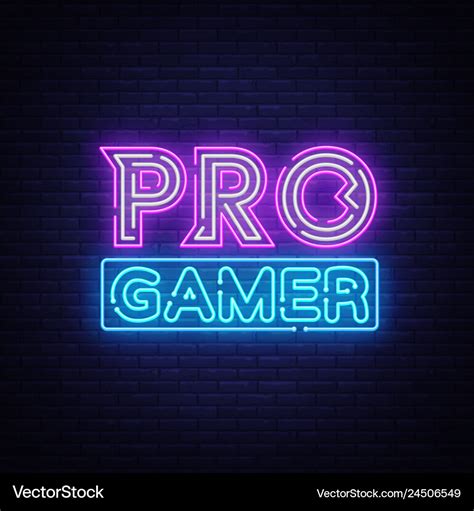 Pro Gamer Neon Sign Neon Gaming Design Royalty Free Vector