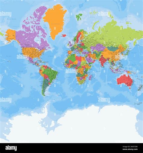 Political Detailed World Map Mercator Projection Stock Vector Image