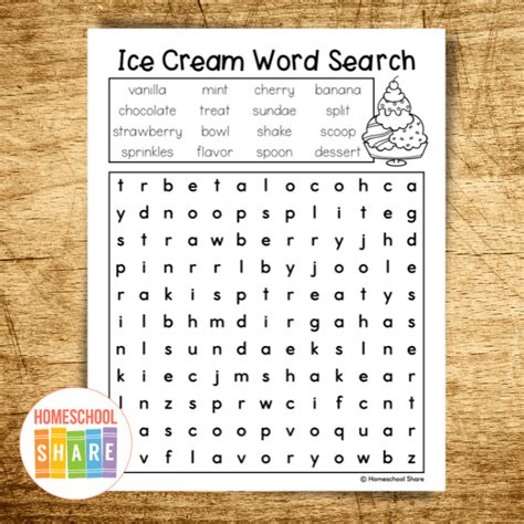 Free Ice Cream Word Search Homeschool Share