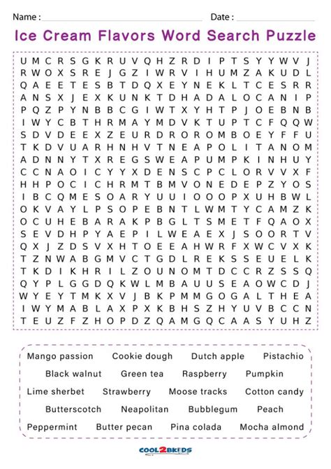 Printable Ice Cream Word Search Cool2bkids