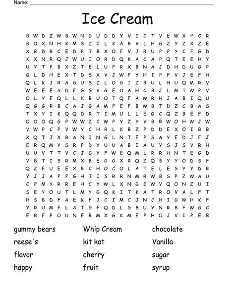 Ice Cream Word Search Wordmint