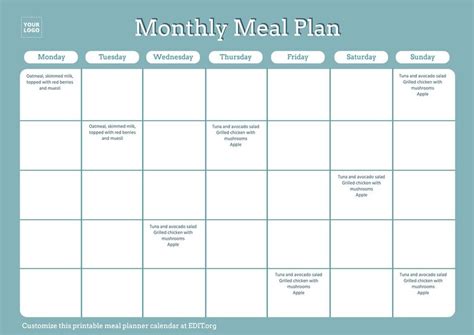 Free Monthly Meal Planner Template