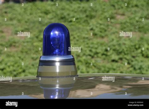 Detail Of One Blue Siren Light On Police Car Roof Stock Photo Alamy