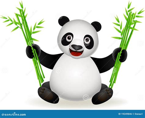 Cute Panda Cartoon With Bamboo Stock Vector Illustration Of Panda