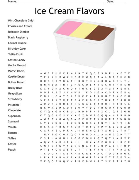 Ice Cream Word Search Wordmint