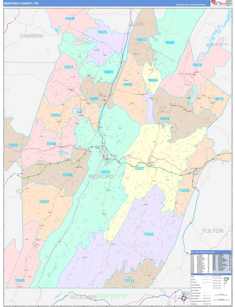 Bedford County Pa Wall Map Color Cast Style By Marketmaps Mapsales