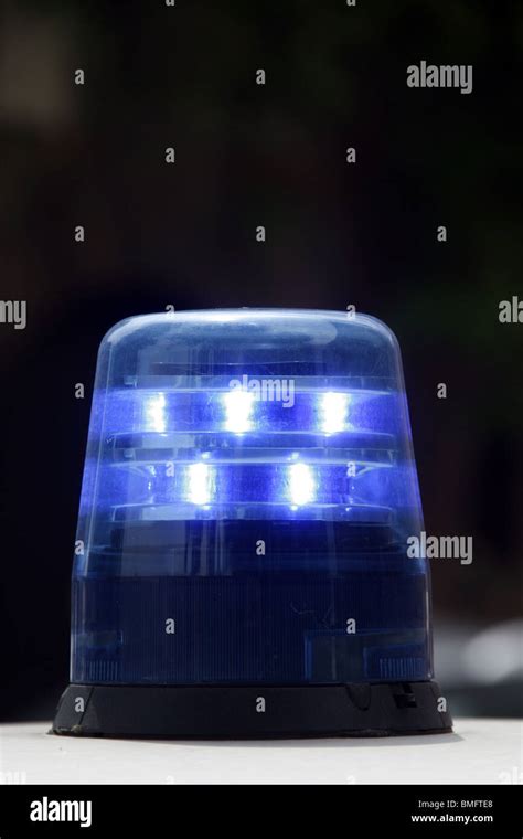 Detail Of One Blue Siren Light On Police Car Roof Stock Photo Alamy