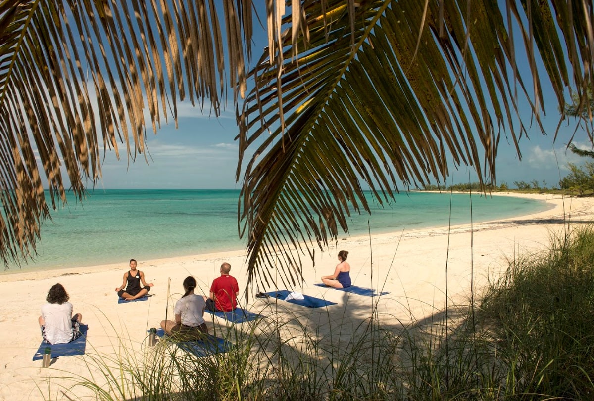 Adults can take a yoga class at Serenity Bay on Castaway Cay