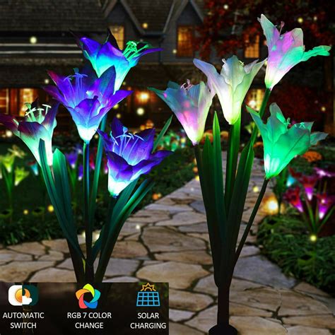 Elegant Choise Outdoor Solar Garden Stake Lights - 2 Pack Solar Powered Lights Lily Flower ...