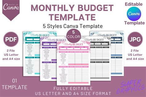 Monthly Budget Planner Pages Canva Template|Budget Worksheet