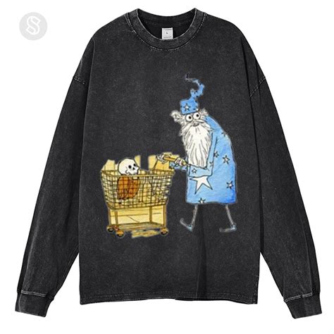 Wizard Shopping Unisex Washed Printed Round Neck Long Sleeve T-Shirt