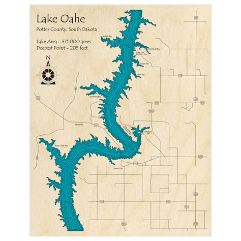 Lake Oahe 3D Custom Wood Map – Lake Art LLC